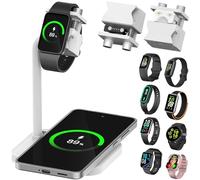 AODUKE Base de carga inalámbrica universal 2 en 1 para reloj con soporte de pulsera inteligente ajustable, compatible con Samsung/Xiaomi/Fitbit/Amazfit/Fitpolo/GRV/AGPTEK/Fire-Boltt (03SW-W)