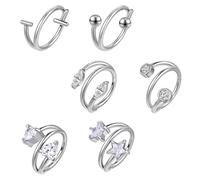 AoedeJ 6 aros de nariz de 16 G, de acero quirúrgico, de 8 mm/10 mm, para tragus, tabique, anillo de clicker para mujeres y hombres, aretes de cartílago de caracola, joyería de piercing, 1.2*8mm, Acero