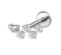 AoedeJ G23 - Pendientes de tuerca de titanio con rosca interna de 16 g, parte trasera plana, circonita cúbica pequeña, nariz pequeña, hélice, cartílago, tragus, caracola, labret, medusa, monroe