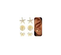 AOEDEJ Juego de 3 pares de aretes pequeños de concha/estrella de mar/lazo, acero inoxidable, chapados en oro, joyería de playa delicada para playa y verano, Acero inoxidable, No es una piedra preciosa