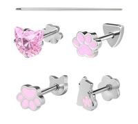 AoedeJ Pendientes de rosca interna de 18 g para cartílago de gato, hipoalergénicos, de acero quirúrgico, para hélice, tragus, caracola, joyería extendida reversible con parte trasera plana, 1.2*6mm