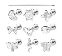 AoedeJ Piercing de nariz de acero quirúrgico hipoalergénico de 16 g, relleno de oro de 16 g, para mujer, hombre, fosa nasal, medusa, cartílago, hélice, tragus, joyería, 1.2*8mm, Acero inoxidable