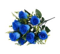 AOEGBY Flor Artificial 43cm Rose Silk Bouquet Rose Artificial Flowers 12 Heads Bridal Wedding Home Party Decoration Fake Flowers Artificial Flowers Paniculata Artificial(Blue)