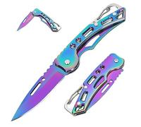 Aoelgoo 2 Piezas Navaja de Bolsillo Navaja Plegable, Mini Cuchillo, Cuchillo EDC para Camping al Aire Libre (Arcoíris)