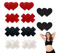 AOEVUIR 10 Pares Pezoneras Adhesivas en Forma de Corazón y Cruz, Cubre Pezones Invisible y Delgado, Sexy Tapa Pezones para Mujeres y Chicas Negro y Rojo