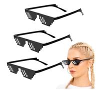 AOEVUIR 3 Pcs Gafas de Sol de Mosaico Pixel Gafas de sol de píxeles Thug Life Gafas de sol estilo Gafas de sol de estilo de videojuego retro Gafas de sol Deal With It Negro