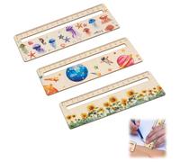 AOEVUIR 3 Pcs Lector de Madera Personalizado para Niños de 1ª Clase - Regla Lectora y Marcador con Diseño Creativo de Animales Marinos, Planetas y Girasoles - Regalo Ideal para el Inicio Escolar