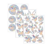 AOEVUIR 3 Pcs Pegatinas Mariposa Pájaro Redondas Anticolisión para Ventanas Efecto Arcoiris Decoración Hogareña