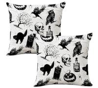 AOFANGGO Juego de 2 fundas de almohada de Halloween de 18 x 18 pulgadas, diseño de calabaza, calavera, telaraña, gato, búho, feliz, Halloween, sofá, cama, sofá, decoración de granja al aire libre
