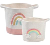 AOFANGSHIYE Pack 2 Cestas Almacenamiento Infantil Arcoíris, Tejido Cuerda Algodón, Ideal para Juguetes, Ropa y Artículos Niños, Organizador Decorativo Apilable