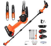 Aofesel Podadora eléctrica con batería 2 en 1 y mini motosierra de 6 a 8 pulgadas, con 2 baterías de 1500 mAh y cargador, barra de extensión de hasta 2,3 m, tijeras de podar, tijeras de podar, sierra