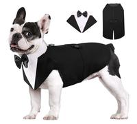 AOFITEE Conjunto de Traje Formal de Esmoquin para Perro y Bandana, Traje Suave para Fiesta de Boda, Chaleco de Camisa, Traje de Esmoquin para Mascotas con Cuello de Lazo Desmontable para Navidad,
