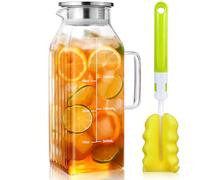 Aofmee Jarra de Agua de Cristal 2L Cuadrada para Puerta del Refrigerador, con Tapa y Escala, Antigoteo, Jarra de Vidrio Borosilicato para Té Helado, Zumo y Bebidas