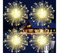 Aofonchy 4 Piezas Luz Solar de Fuegos Artificiales, 600LED Impermeable Luces de Hadas Navideñas, 8 Modos Colgantes para Navidad Jardín Patios