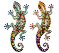 AOFOX 2 piezas de metal gecko decoración de pared lagarto jardín arte escultura colgante de color para interior y exterior patio valla (estampado floral)
