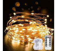Aogled Guirnalda de Luces LED 5M a Pilas Cadena Luces LED Blanco Cálido con Temporizador 50LEDs Microluces, para Interior y Exterior para Navidad | Habitación | Iluminación Decoración | Jardín