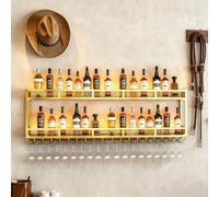 Aogley Botellero de Pared Industrial, Botellero de Metal con Portavasos 2-3 Niveles, Botelleros De Almacenamiento Multifuncional para el hogar, Restaurante, Bares(100 * 25 * 54cm)