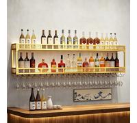 Aogley Botellero Industrial Montado En La Pared, Botellero de Pared con portavasos, Tira de luz LED integrada, 2/3 Niveles Estante Multifuncional para Exhibición De Vinos(100 * 25 * 54cm)