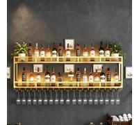 Aogley Estante de Botellas de Pared Industrial, Botellero de Pared con portavasos, Tira de luz LED integrada, Estante de Botellas de Pareds para el hogar, Restaurante, Bares(100 * 25 * 54cm)