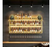 Aogley Estante de Botellas de Pared Industrial, Botellero de Pared con portavasos, Tira de luz LED integrada, Estante de Botellas de Pareds para el hogar, Restaurante, Bares(100 * 25 * 90cm)
