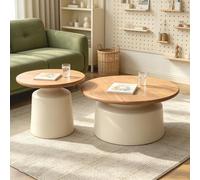 Aogley Mesa Centro Redonda de Madera Maciza, Moderna Mesa De Centro con Tablero de Madera Maciza, Se Puede Usar Junto o por Separado, Mesas Centro para Salón, Oficina
