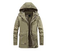 AOGOTO Chaqueta de Parka de algodón grueso para hombre, abrigo casual de invierno con capucha extraíble, cómodas camisetas de moda, C-caqui, M