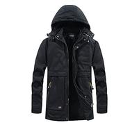 AOGOTO Chaqueta de parka de algodón grueso para hombre, abrigo casual de invierno con capucha extraíble Tops cómodos de moda, B-negro, XXL