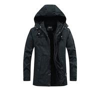AOGOTO Chaqueta de Parka de algodón grueso para hombre, abrigo casual de invierno con capucha extraíble, cómodas camisetas de moda, A-negro, XL