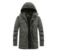 AOGOTO Parka de algodón grueso para hombre, abrigo casual de invierno con capucha extraíble, cómodo tops de moda, B-Verde militar, XL