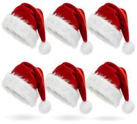 AOGU Paquete de 6 sombreros de Papá Noel de felpa cómodos de terciopelo rojo para regalos de fiesta de Navidad, apto para adultos y niños