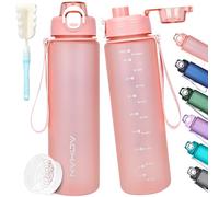 AOHAN Botella de agua de 1 l, botella de agua sin BPA, apta para deportes, con ácido carbónico, a prueba de fugas, botella deportiva motivadora con filtro para bicicleta, fitness, senderismo y escuela