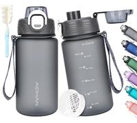 AOHAN Botella de agua de 600 ml, sin BPA, apta para deportes, con ácido carbónico, a prueba de fugas, botella deportiva motivadora con filtro para bicicleta, fitness, senderismo y escuela