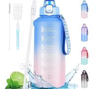 AOHAN Botella de agua deportiva de 2 l, con pajita, antigoteo, sin BPA, botella de agua grande, botella de deporte con marcas de tiempo para deportes, fitness, senderismo - apta para lavavajillas