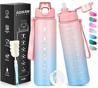 AOHAN Botella de agua Tritan sin BPA, botella de agua para deporte con filtro y marcador de tiempo, botella impermeable con pajita para deporte, senderismo, escuela, oficina