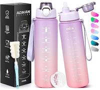 AOHAN Botella de agua Tritan sin BPA, botella de agua para deporte con filtro y marcador de tiempo, botella impermeable con pajita para deporte, senderismo, escuela, oficina