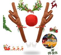 Aohcae Reno Auto Decoración Cuernos Reno Coche, Cuernos de Reno para Coche Reno de Navidad para Coche Kit de Decoración de Cuernos de Reno Rudolf y Nariz Roja con Campanillas y Cola