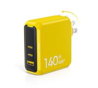 AOHI Magcube 140W USB C Charger PD3.1 3-Port GaN+ Laptop Wall Charger 100W Fast Charging Power Adapter Foldable Plug for MacBook Pro 16'', Dell XPS, iPad Pro, Galaxy, iPhone 15 Pro, Chromebook, Yellow