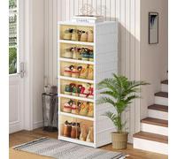 AOHMPT Caja de almacenamiento plegable de plástico transparente apilable sin instalación, organizador de zapatos con tapas, estante para zapatos de gran tamaño (6 capas de una sola fila)