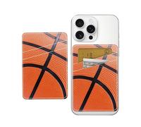 AOHRO Tarjetero para teléfono, doble bolsillo, de cuero, adhesivo, bonito tarjetero, para funda de teléfono, patrón de baloncesto