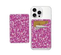AOHRO Tarjetero para teléfono, doble bolsillo, de cuero, adhesivo, bonito tarjetero, soporte para tarjetas de crédito para funda de teléfono, color rosa brillante