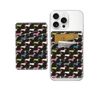 AOHRO Tarjetero para teléfono, doble bolsillo, de cuero, adhesivo, bonito tarjetero, tarjetero para funda de teléfono, perros coloridos
