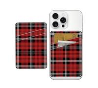 AOHRO Tarjetero para teléfono, doble bolsillo, de cuero, adhesivo, bonito tarjetero, tarjetero para funda de teléfono, tablero de ajedrez rojo y negro