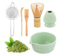 Aohyue Matcha Set,6 Piezas Juego Completo de Ceremonia Matcha Japonés con Batidor Bambu Matcha Porta Batidor Cuenco de Matcha Tamiz y Cuchara de Matcha Accesorios para Preparar Matcha Tradicional