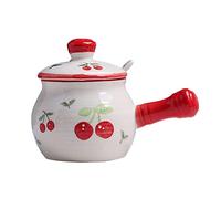 AOICXB Dispensador de azucarero, tarro condimentos, con estampado frutas pintado a mano tapa y cuchara, especias cerámica 250ml(Cherries)