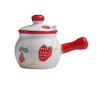 AOICXB Dispensador de azucarero, tarro condimentos, con estampado frutas pintado a mano tapa y cuchara, especias cerámica 250ml(Strawberry)