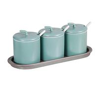 AOICXB Dispensador de azucarero, tarro condimentos, especias cerámica color sólido 250ml(Green,3 Set)