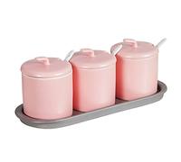 AOICXB Dispensador de azucarero, tarro condimentos, especias cerámica color sólido 250ml(Pink,3 Set)