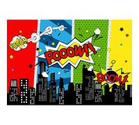 Aoihrraan 1,5x1m Dibujos Animados Super Ciudad Fondo Superhéroes Paisaje Urbano Horizonte Moderno Ciudad Noche Vista Fotografía Fondo Niños Niños Cumpleaños Fiesta Pastel Mesa Foto Accesorios