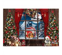 Aoihrraan 1,5x1m Navidad Windowsill Fotografía Fondo Navidad Árbol Rojo Cortina Dulces Casa Santa Claus Renos Invierno Nieve Vista Fondo Nuevo Año Festival Familia Fiesta Decoración Foto Accesorios