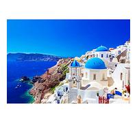 Aoihrraan 1,5x1m Santorini Escenografía Fondo Grecia Azul Océano Cielo Oia Pueblo Costa Paisaje Fotografía Fondo Niño Adulto Vacaciones Retrato Amante Boda Fiesta Decoración Foto Estudio Accesorios